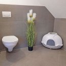 Cat Toilet Litter Box Corner Toilet with Hood white-grey