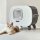 Designer retro cat litter box with swing flap, filter and drawer black-white