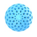 Dog toy crackle ball chew toy with plastic core and opening for treats.