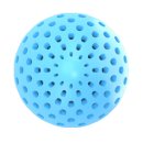 Dog toy crackle ball chew toy with plastic core and opening for treats.