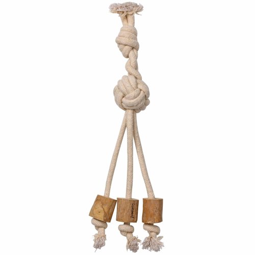 Dog toy Play rope made of cotton and coffee wood Tripple 43 x 16 x 4 cm