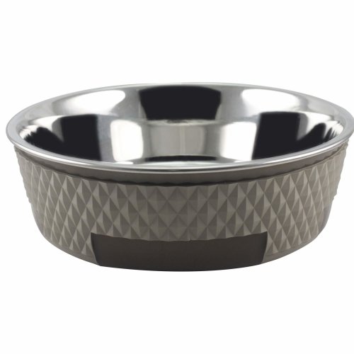 Dog bowl double walled food bowl water bowl stainless steel 1600 ml brown.